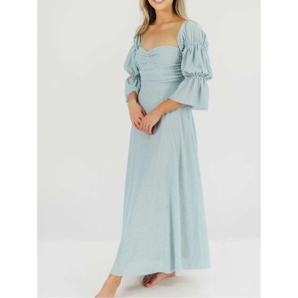 NWT Worth Collective Corrine Long Sleeve Maxi Dress Teal Blue Pockets Textured M